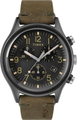 Timex MK1 Black Steel Chronograph Leather Strap Men's Watch
