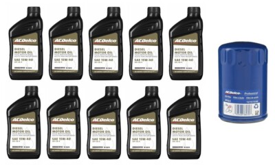 10x ACDelco Diesel Heavy Duty Oil 15W-40 & Oil Filter for Duramax 6.6 Engine