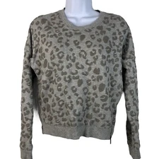 Rails Size XS Marlo Sweatshirt Cropped Gray Leopard Animal Print Side Zip Casual