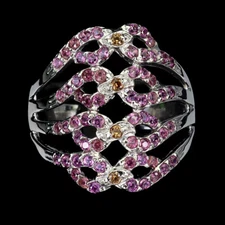 925 Sterling Silver Ring Round Rhodolite Garnet Sapphire Gemstone Jewelry Size 9