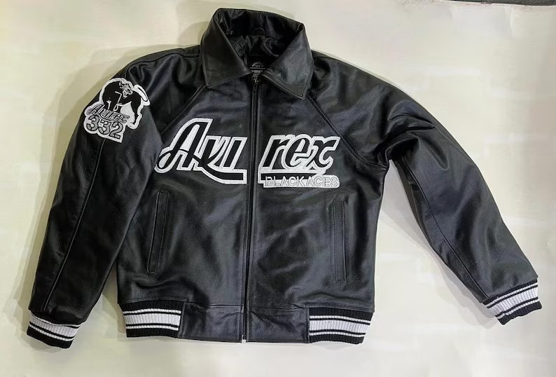 Men's Black Ace AVIREX Real Leather American Flight Jacket Men's Black Ace AVIREX Real Leather American Flight Jacket