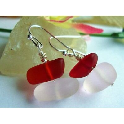 Rot & Rosa Milchglas Ohrhänger Silber Strand Hochzeit Geschenk