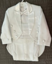 New Calla Collection USA Tuxedo Tails Bowtie White Suit Wedding Boys Size 5 Pc