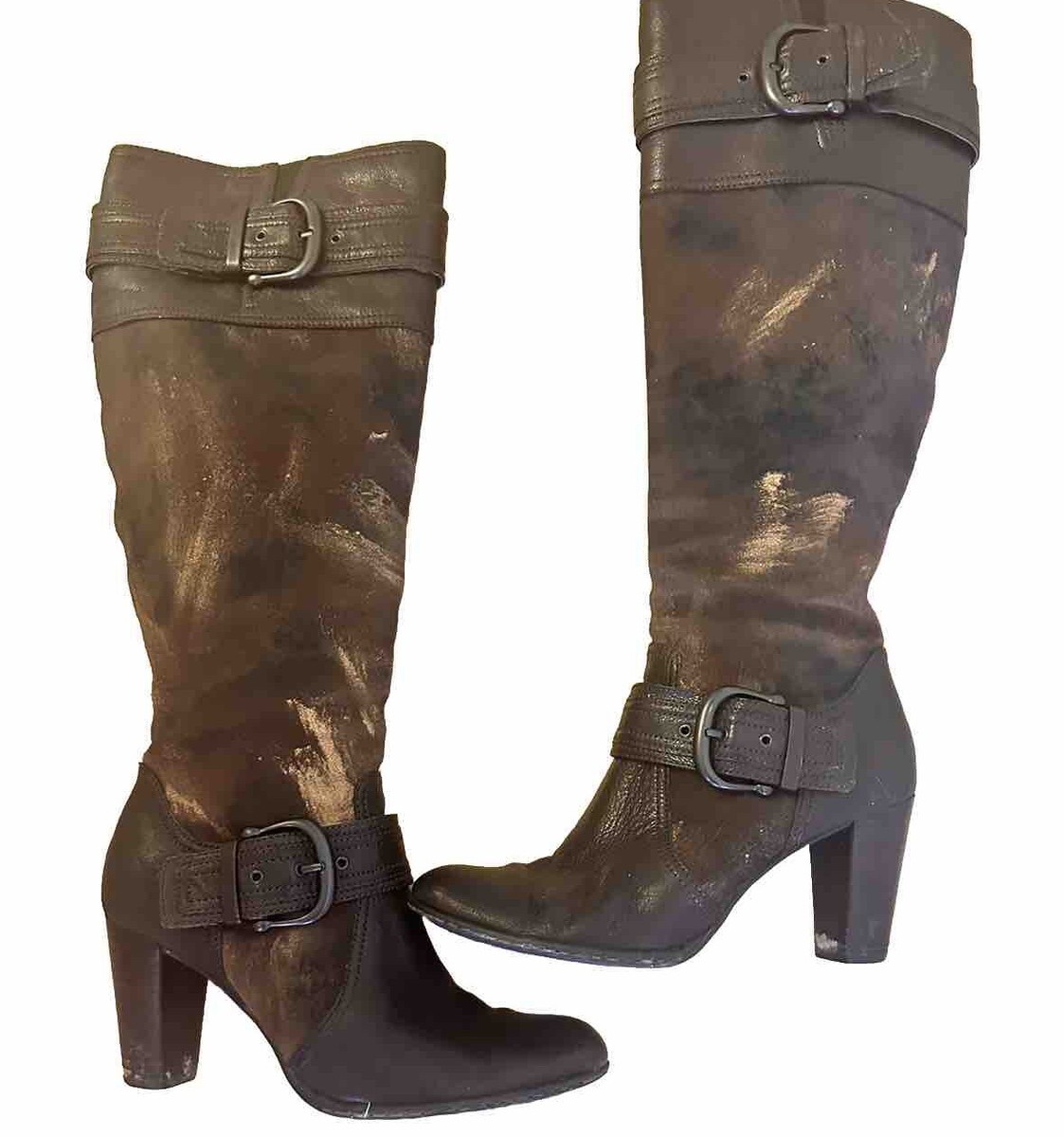 Born Crown Womens Kimber Boots Brown Suede Stacked Heels Buckle Side Zipper  M