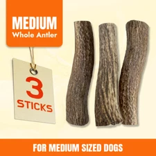 Premium Grade A Elk Antlers for Medium dogs – 3pcs, Whole Elk Antler Dog Chew