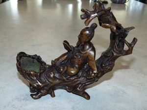 Antique Chinese bronze figural Scholar Under Tree censor VGC