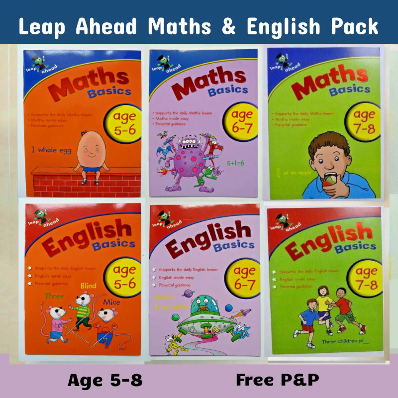 KS2 Leap Ahead Maths & English Basics Bundle of 6 Workbooks kids Age 5-8 years