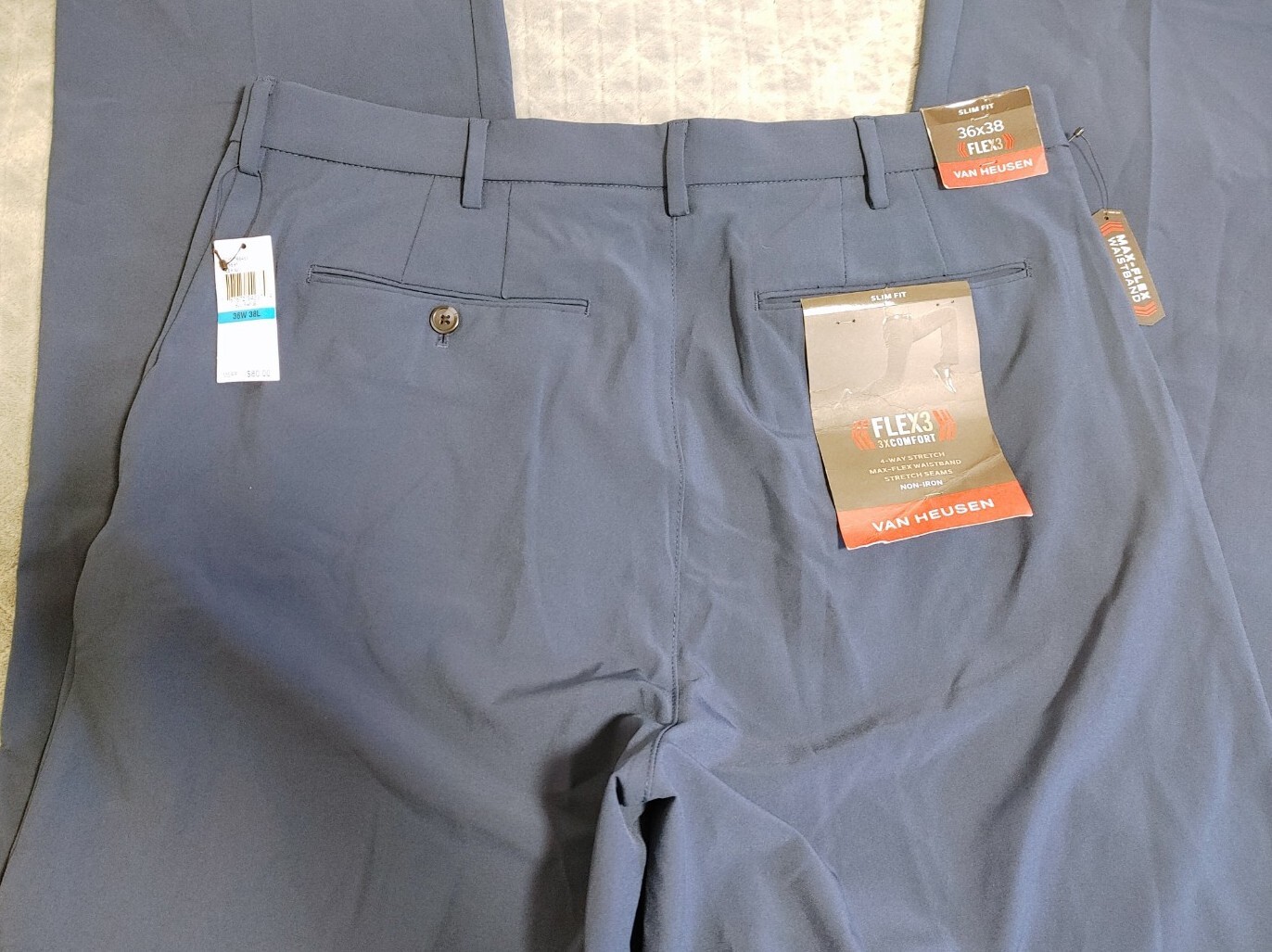 Van Heusen Pants Slim Fit Flex3 Dress Pants Mens Size 36x38 New Navy