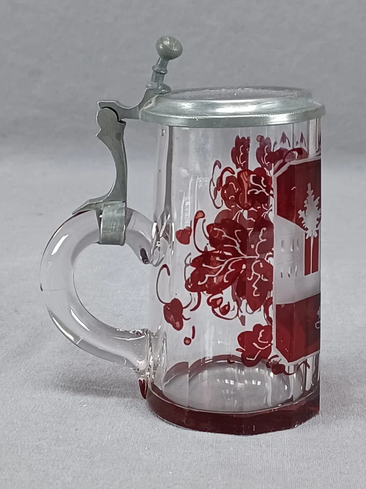Mid 19th Century German Ruby Engraved Brand Miniature Stein Tankard - Image 4 of 4