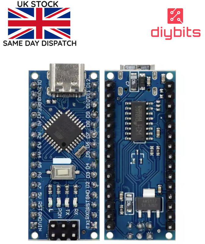 Arduino Compatible NANO V3 ATMEGA328P 5V CH340 Soldered USB-C/Micro/MiniUSB