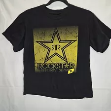 Rock Star Energy Drink Sz Med Black & Yellow Short Sleeve T-Shirt Junior Sz.