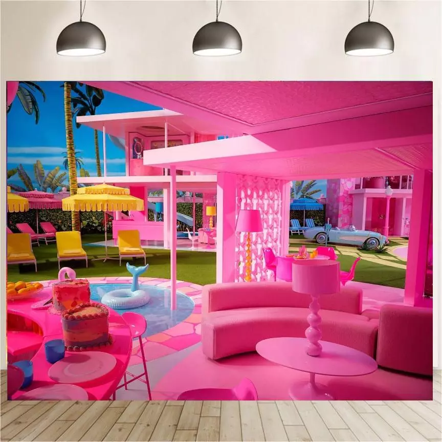 Barbie House Backdrop Girls Birthday Baby Shower Photo Background Banner Party