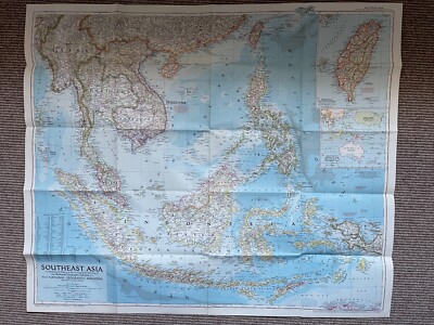 1955 National Geographic Magazine, Folded Paper Map, South East Asia