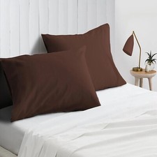 4 PCs Pillow Case Set 600 TC 100% Cotton Chocolate Solid Queen Size