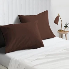 4 PCs Pillow Case Set 800 TC 100% Cotton Chocolate Solid Queen Size