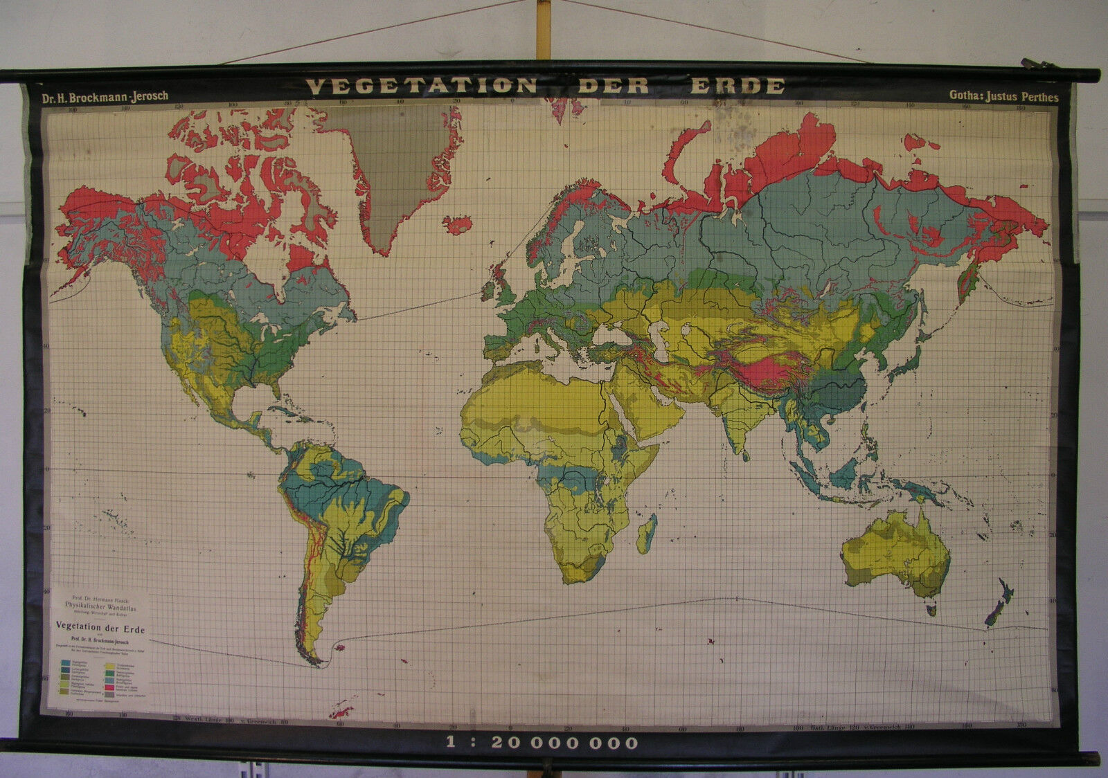 Schulwandkarte Map World Earth Vegetation 20Mio 40-50er Wall Map 212x133