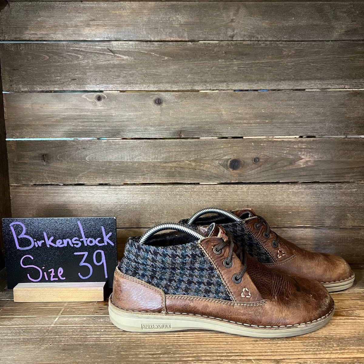 BIRKENSTOCK メンフィス 39（25センチ）　ブラウン　レディース Womens Birkenstock Memphis Harris Tweed Brown Leather Ankle Boots