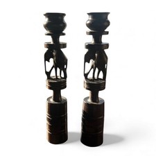 Hand carved Ebony Wood Made Kenya Elephant Candle Holders 9 1/2”