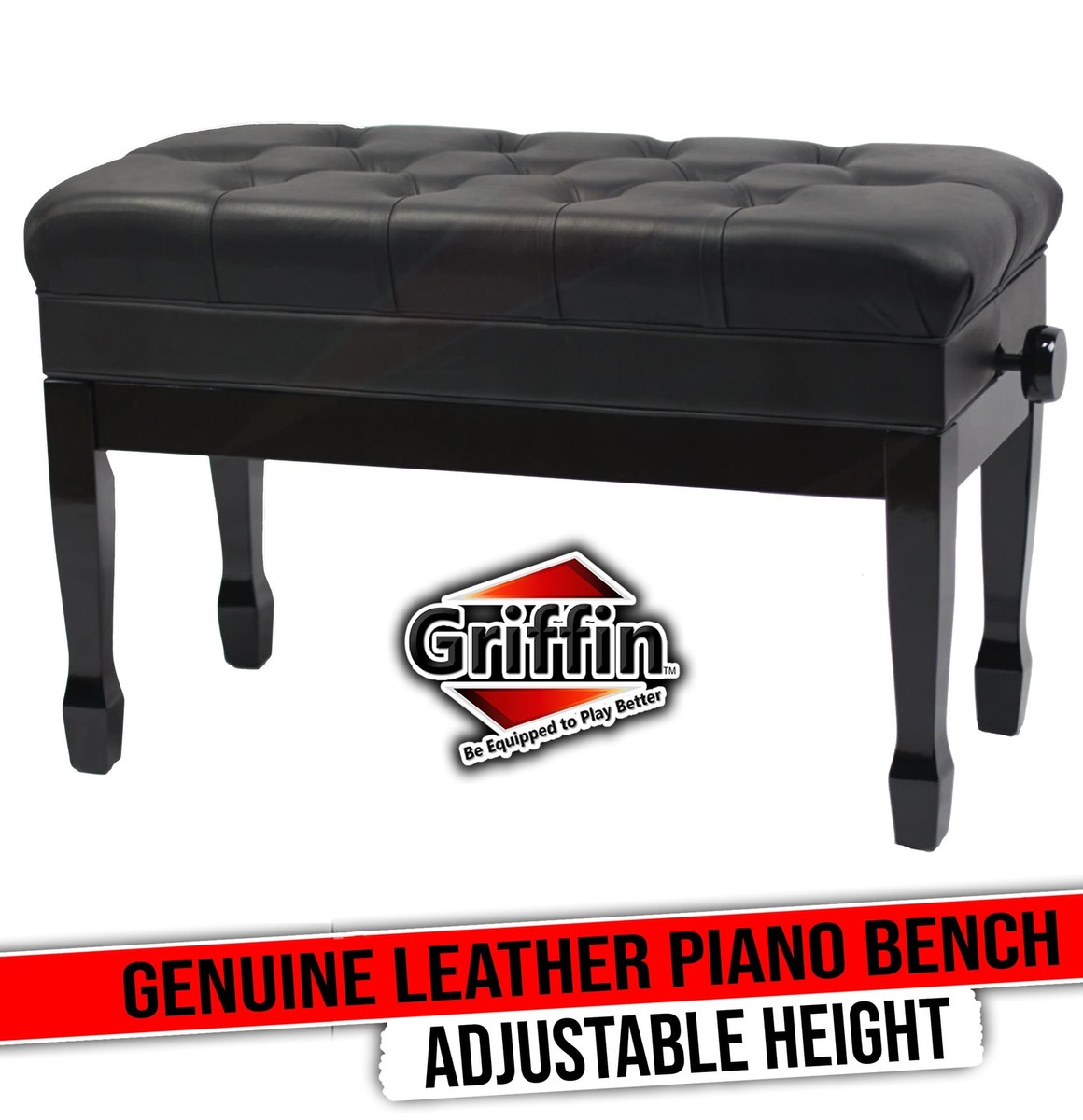 Genune Leather Adjustable Pano Bench by GRFFN | Black Sold Wood