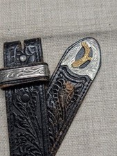 vintage TOOLED buckle belt EAGLE cowhide 34 brown leather WESTERN america harley