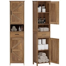 Tall Bathroom Storage Cabinet 67 H 2 Barn Doors 1 Drawer Adjustable Shelves
