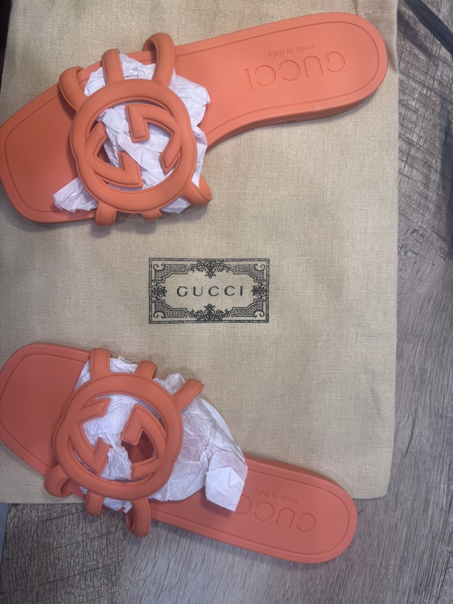 Gucci Interlocking G Rubber Slide Sandals Orange Women's | eBay