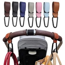 2Pcs PU Leather Stroller Hooks Adjustable Baby Cart Hook Organizer Diaper Bag