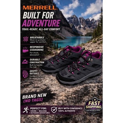 Merrell Kids Moab 3 Mid Waterproof Hiking Boots Grey/Purple Size 6M