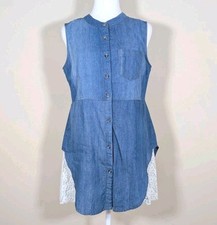 Umgee Chambray and Lace Dress Size Small Sleeveless Button Front Countrycore