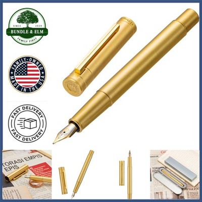 Raw Brass Fountain Pen with Extra Fine Nib and Smooth Writing Experience