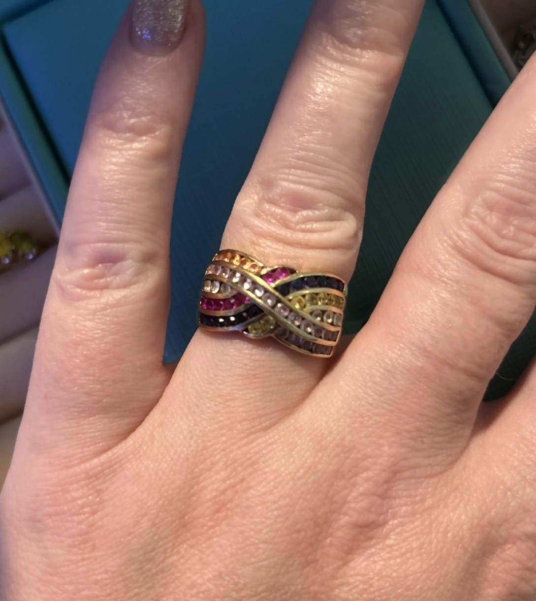 Multicolor lab created  Gemstone Ring Yellow Gold… - image 3