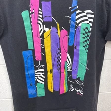 Vintage 90s Gilda Marx XL Black Colorful Abstract Art Tee Painting T Shirt USA