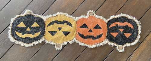 Rachel Zoe Halloween Multicolor Pumpkin JACK O LANTERN Table Runner 12x44 Retro