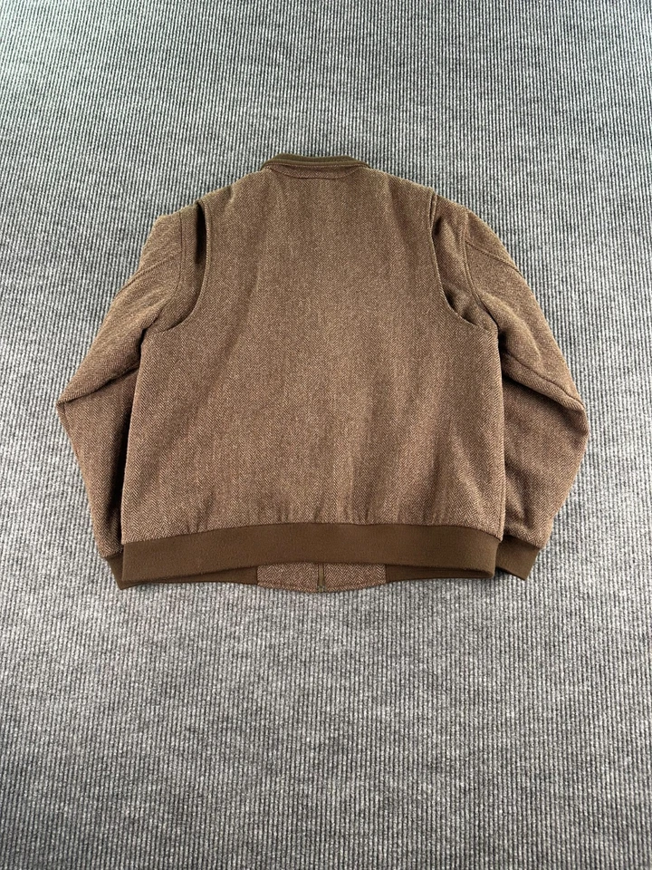 LL Bean Men’s Large Wool Herringbone Jacket Brown Insulated Bomber Flight - Image 2 of 4