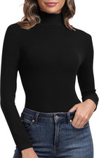 Women'S Ribbed Turtleneck Fitted Long Sleeve Shirts Basic Thermal Layering Tops