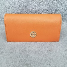 Tory Burch Triangle Eyeglass Case Orange Faux Leather With Cleaning Cloth
