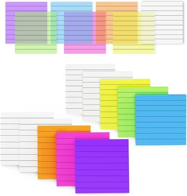 Lined Stiy Notes Transparent, 7 Colors Bright Self Stiy Notes