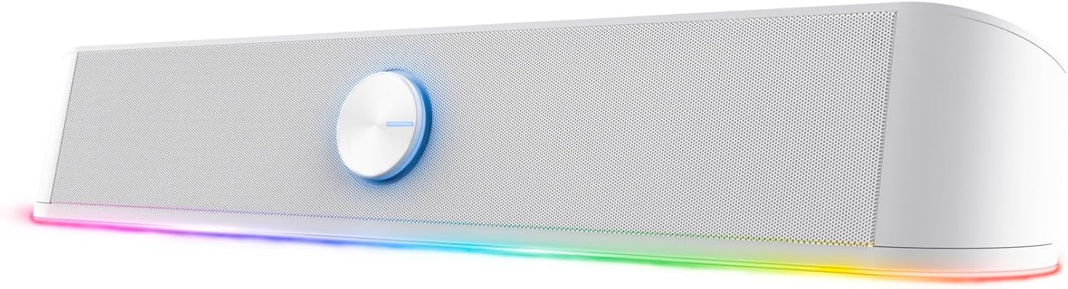 PC Soundbar White 12W Peak Power RGB Lighting USB Powered 3.5mm AUX Computer - Image 4