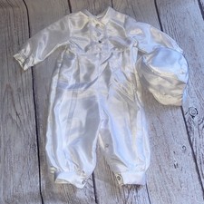 Lauren Madison baby boy White Christening Baptism Size 9/12 Months Romper Hat B3