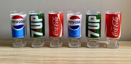 6x Vintage 1950’s COKE, PEPSI, 7 UP  Glasses Tumblers 350ml