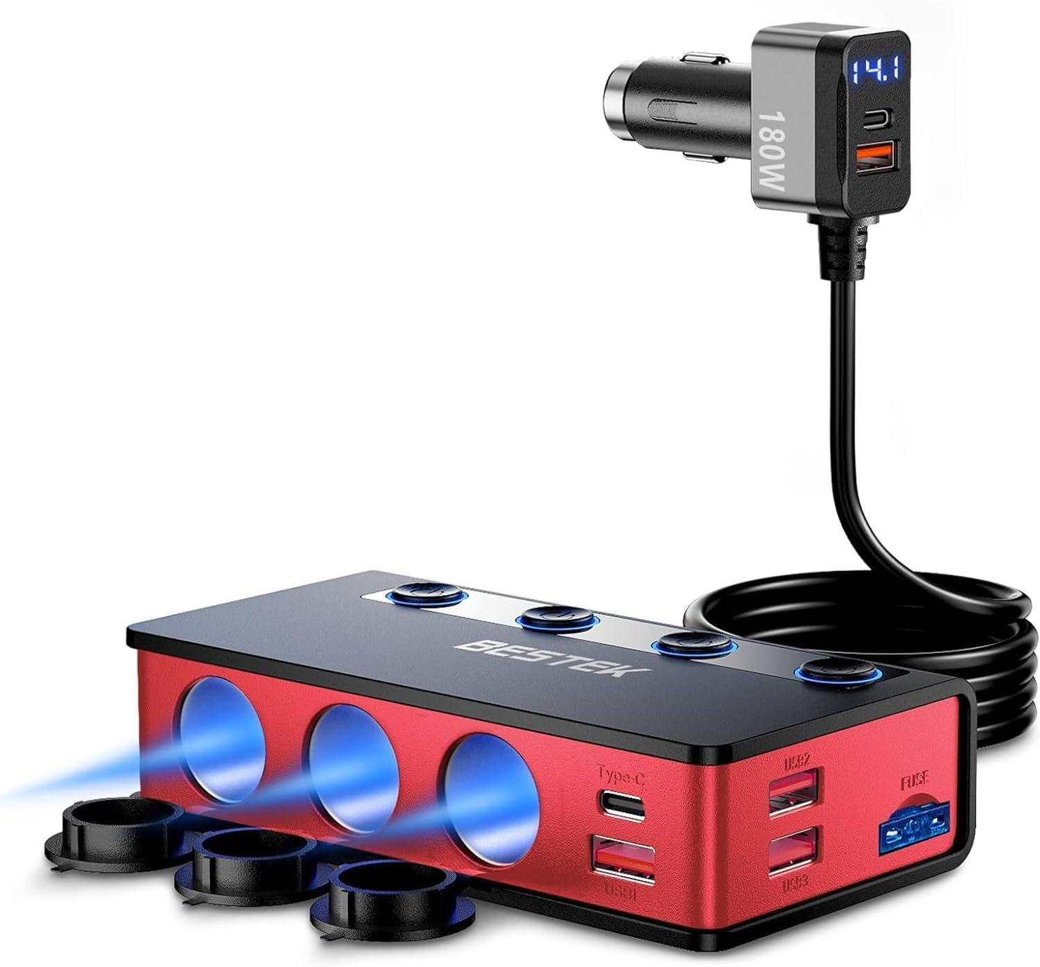 Adattatore per Caricabatteria Da Auto 9 in 1 per Accendisigari 180 W 12 V/24 V C