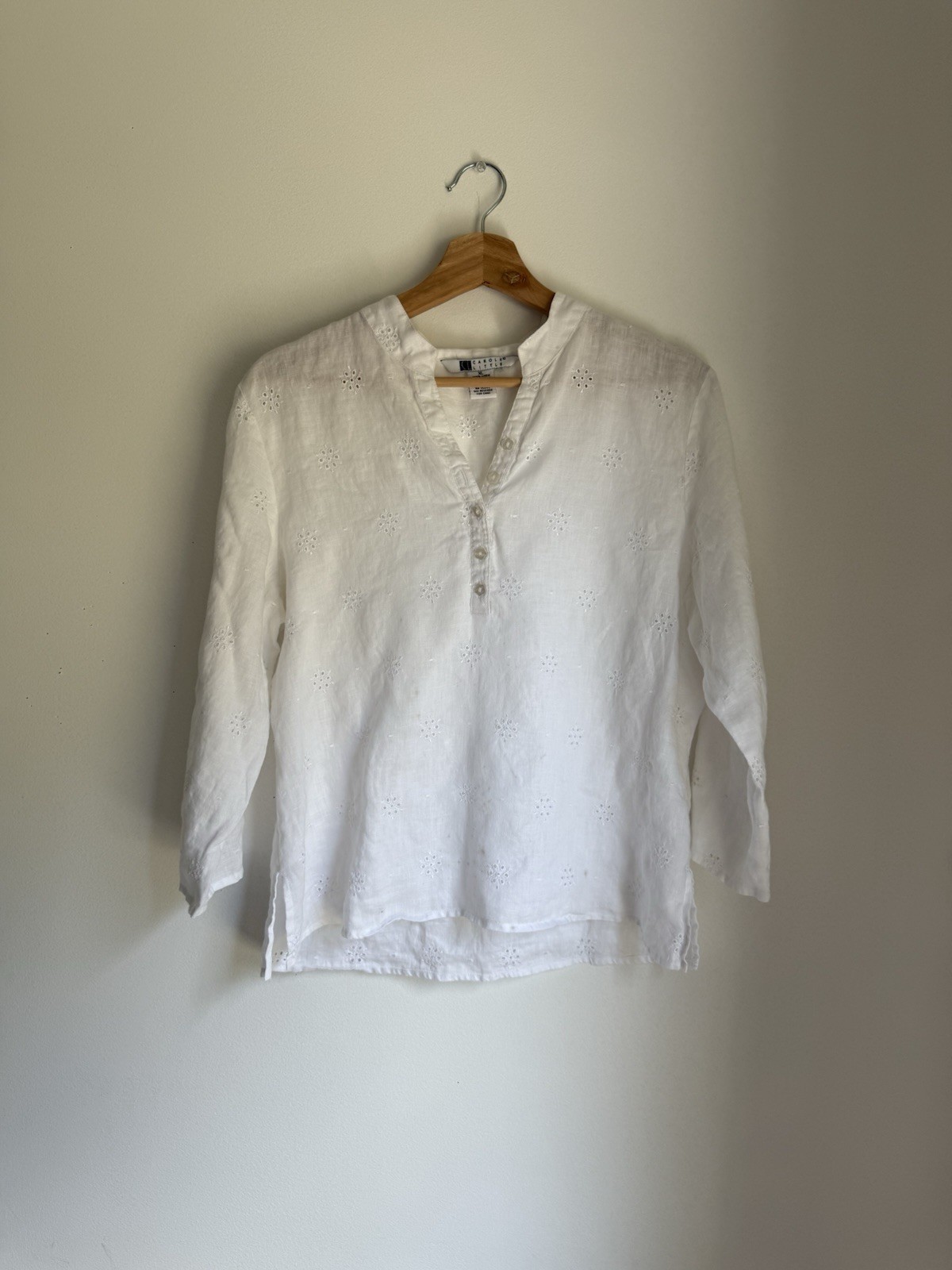 ✿ Carole Little White Linen Blouse XL Embroidered Tunic Top
