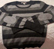 ALICE & OLIVIA LUXURY CASHMERE SWEATER BLACK AND GRAY SIZE M ELBOW PATCHES