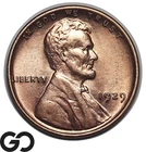 1929 Lincoln Cent Wheat Penny, Lustrous Near Gem BU++ RD