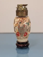 Antique Japanese Satsuma Pottery Vase Meiji Period Table lighter Mid Century