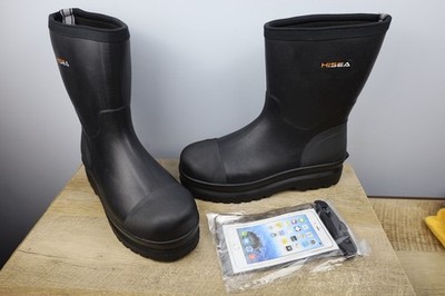 Hisea Black Waterproof Insulated Steel Toe Rubber Boots Mens Size 7 - NWT