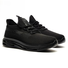 Crosshatch Mens Lace up Trainers Shoes Lightweight Fabric Sneaker Gym All Black