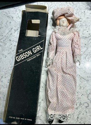 The Gibson Girl 16'' Porcelain Doll in a Red Polka Dotted Dress #5128