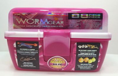 South Bend Wormgear Tackle Box 88 Piece Pink Fishing Gear Hooks Bobbers Swivels