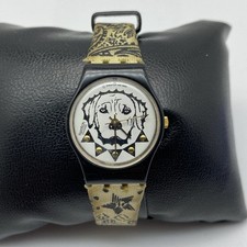 Vintage 1993 Swatch Lady Garage LB136 Dog Motif Women's Quartz Watch 24mm